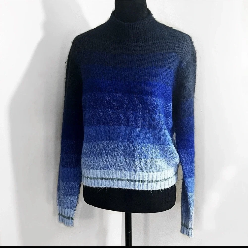 American Eagle Mock Neck Gradient Pullover Knit‎ Sweater Blue Umbre Size S Y2K - Picture 3 of 6